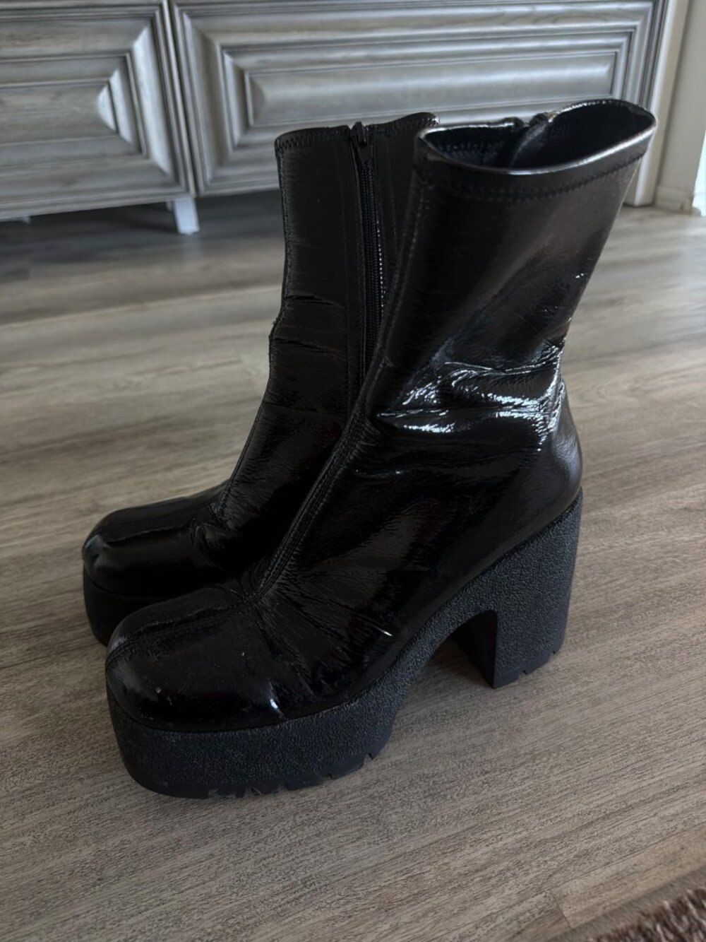 Dolls Kill Black Patent Platform Ankle Boots Size 9